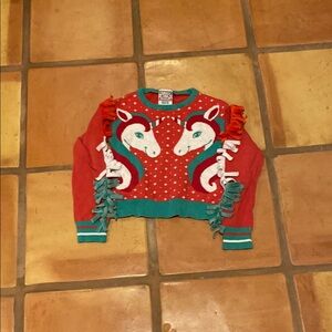 Vintage Unicorn Sweater - Red and Green